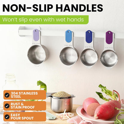 Magnetic Stainless Steel Measuring Cups Set of 7 Patented Black | Metal Measuring Cups for Measuring Dry or Liquid Ingredients, Easy to Read Markings, Dishwasher Safe Nesting Magnetic Cups