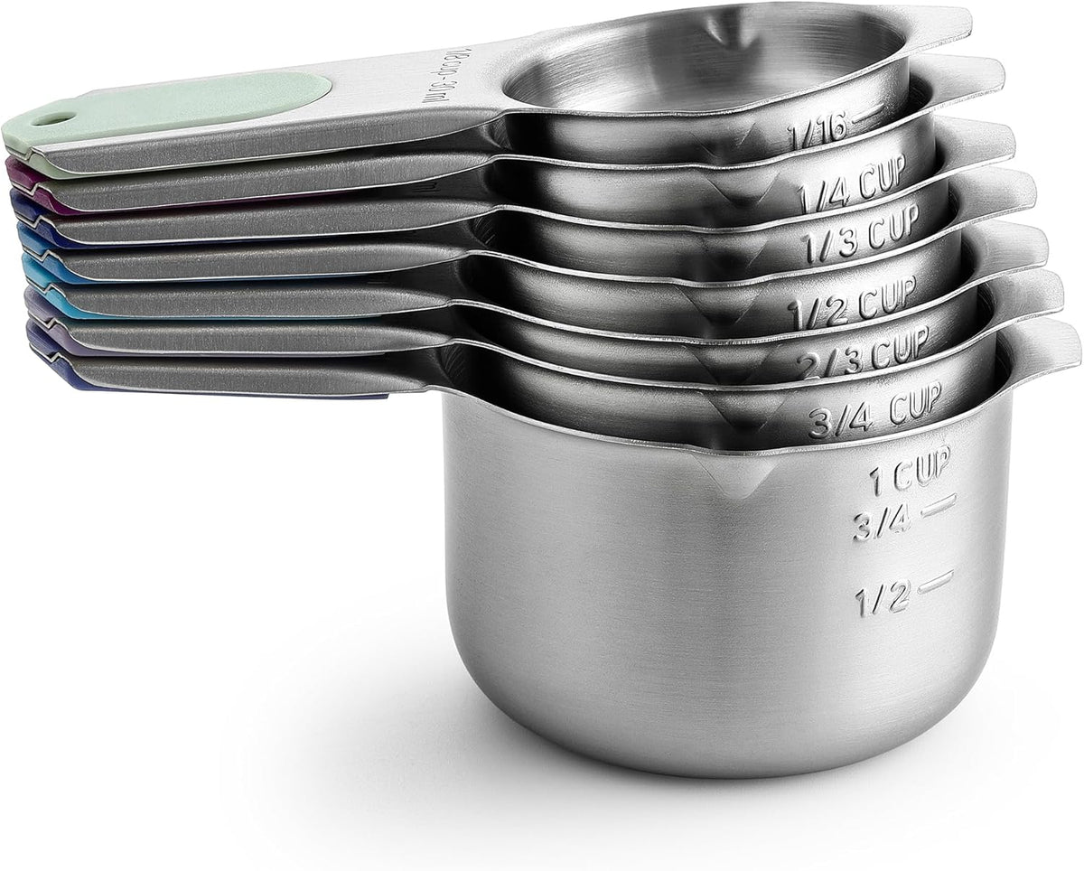 Magnetic Stainless Steel Measuring Cups Set of 7 Patented Black | Metal Measuring Cups for Measuring Dry or Liquid Ingredients, Easy to Read Markings, Dishwasher Safe Nesting Magnetic Cups