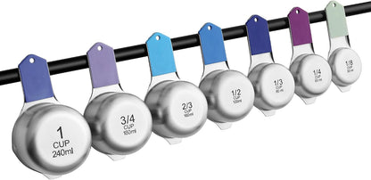 Magnetic Stainless Steel Measuring Cups Set of 7 Patented Black | Metal Measuring Cups for Measuring Dry or Liquid Ingredients, Easy to Read Markings, Dishwasher Safe Nesting Magnetic Cups