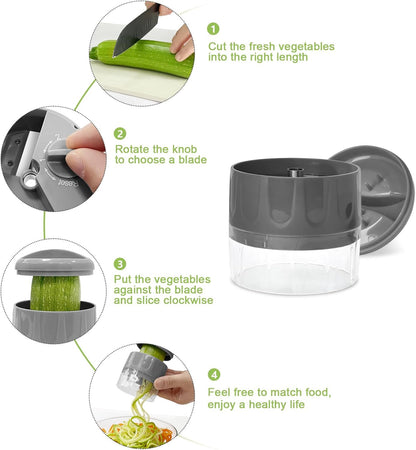 3-in-1 Vegetable Spiralizer Slicer, Adjustable Mandoline Spiral Cutter for Zucchini Noodles, Carrots, Cucumber (Grey)