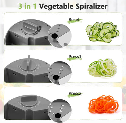 3-in-1 Vegetable Spiralizer Slicer, Adjustable Mandoline Spiral Cutter for Zucchini Noodles, Carrots, Cucumber (Grey)