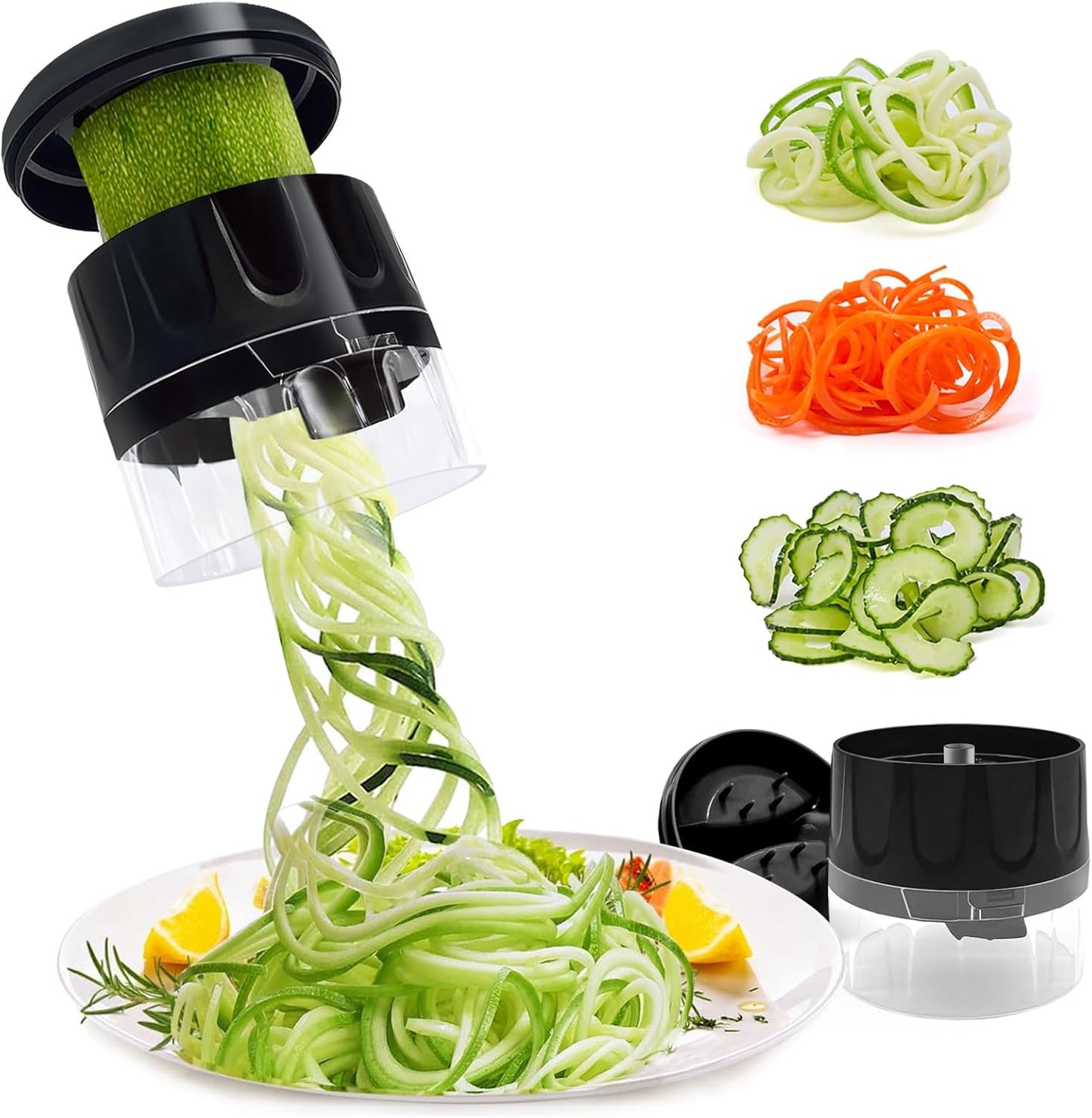 3-in-1 Vegetable Spiralizer Slicer, Adjustable Mandoline Spiral Cutter for Zucchini Noodles, Carrots, Cucumber (Grey)