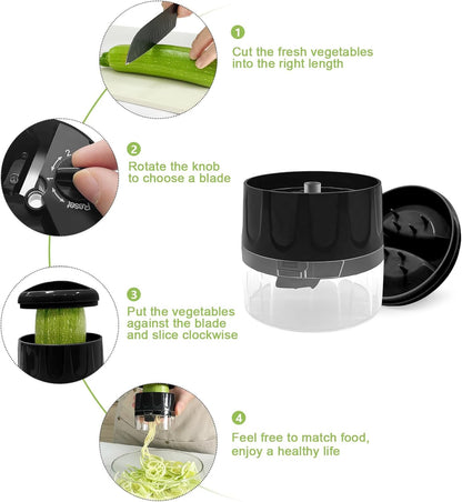 3-in-1 Vegetable Spiralizer Slicer, Adjustable Mandoline Spiral Cutter for Zucchini Noodles, Carrots, Cucumber (Grey)