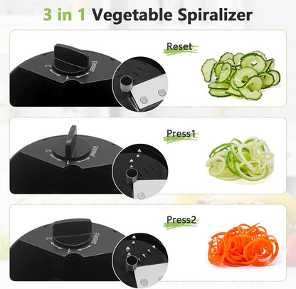 3-in-1 Vegetable Spiralizer Slicer, Adjustable Mandoline Spiral Cutter for Zucchini Noodles, Carrots, Cucumber (Grey)