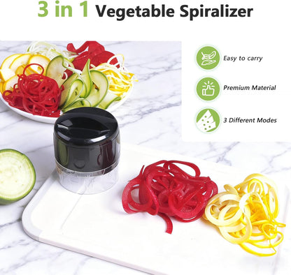 3-in-1 Vegetable Spiralizer Slicer, Adjustable Mandoline Spiral Cutter for Zucchini Noodles, Carrots, Cucumber (Grey)