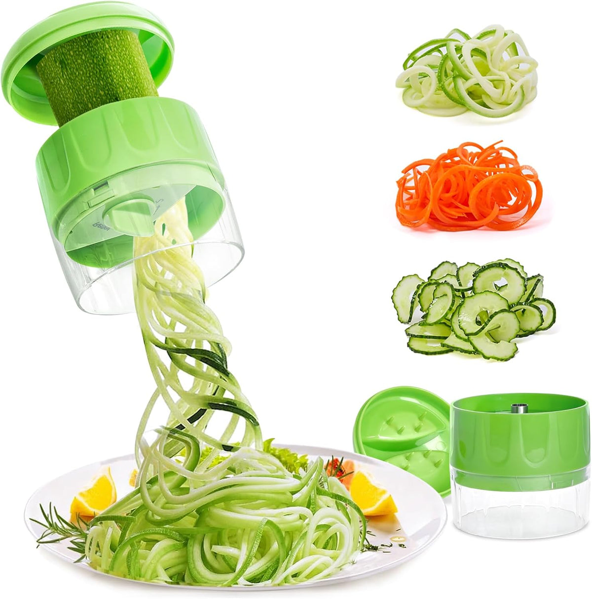3-in-1 Vegetable Spiralizer Slicer, Adjustable Mandoline Spiral Cutter for Zucchini Noodles, Carrots, Cucumber (Grey)