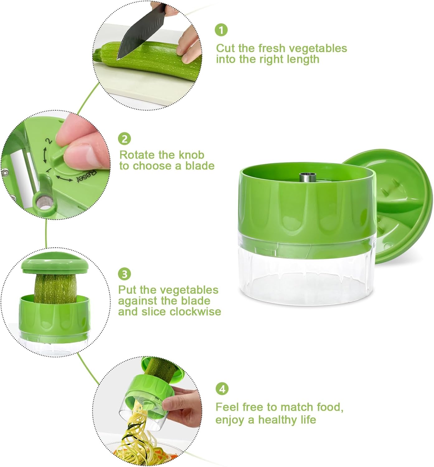 3-in-1 Vegetable Spiralizer Slicer, Adjustable Mandoline Spiral Cutter for Zucchini Noodles, Carrots, Cucumber (Grey)