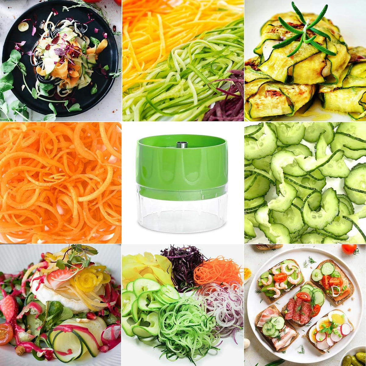 3-in-1 Vegetable Spiralizer Slicer, Adjustable Mandoline Spiral Cutter for Zucchini Noodles, Carrots, Cucumber (Grey)
