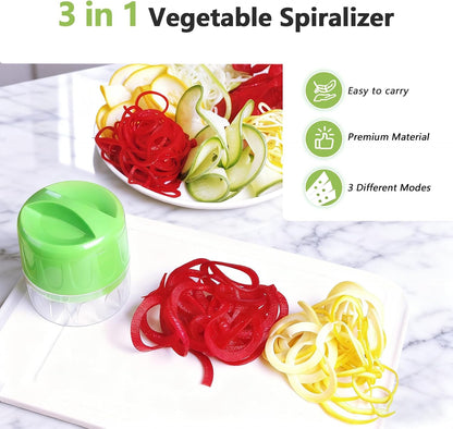 3-in-1 Vegetable Spiralizer Slicer, Adjustable Mandoline Spiral Cutter for Zucchini Noodles, Carrots, Cucumber (Grey)