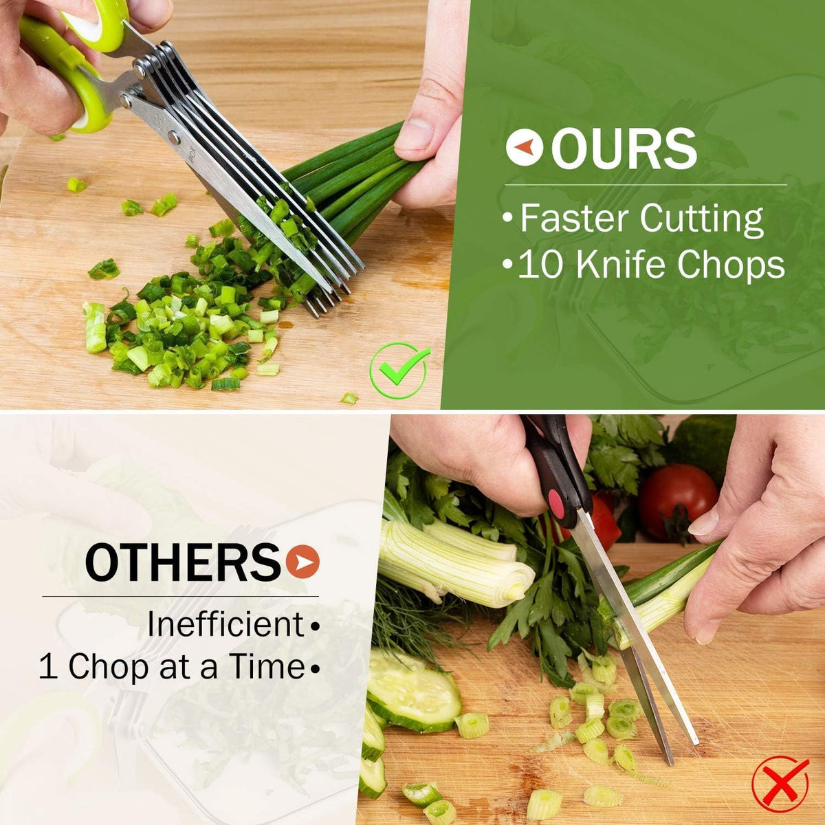 Multipurpose 5 Blade Herb Scissors | Kitchen Herb Shears Herb Cutter with Safety Cover and Cleaning Comb for Chopping Basil Chive Parsley (Green)