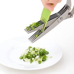 Multipurpose 5 Blade Herb Scissors | Kitchen Herb Shears Herb Cutter with Safety Cover and Cleaning Comb for Chopping Basil Chive Parsley (Green)