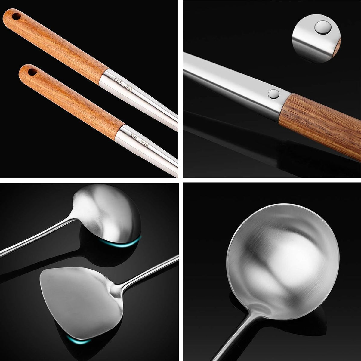 FJNATINH Solid 304 Stainless Steel Skimmer Slotted Spoon Colander Strainer Ladle for Cooking and Frying, Kitchen Utensils Wire Strainer Pasta Strainer Spoon