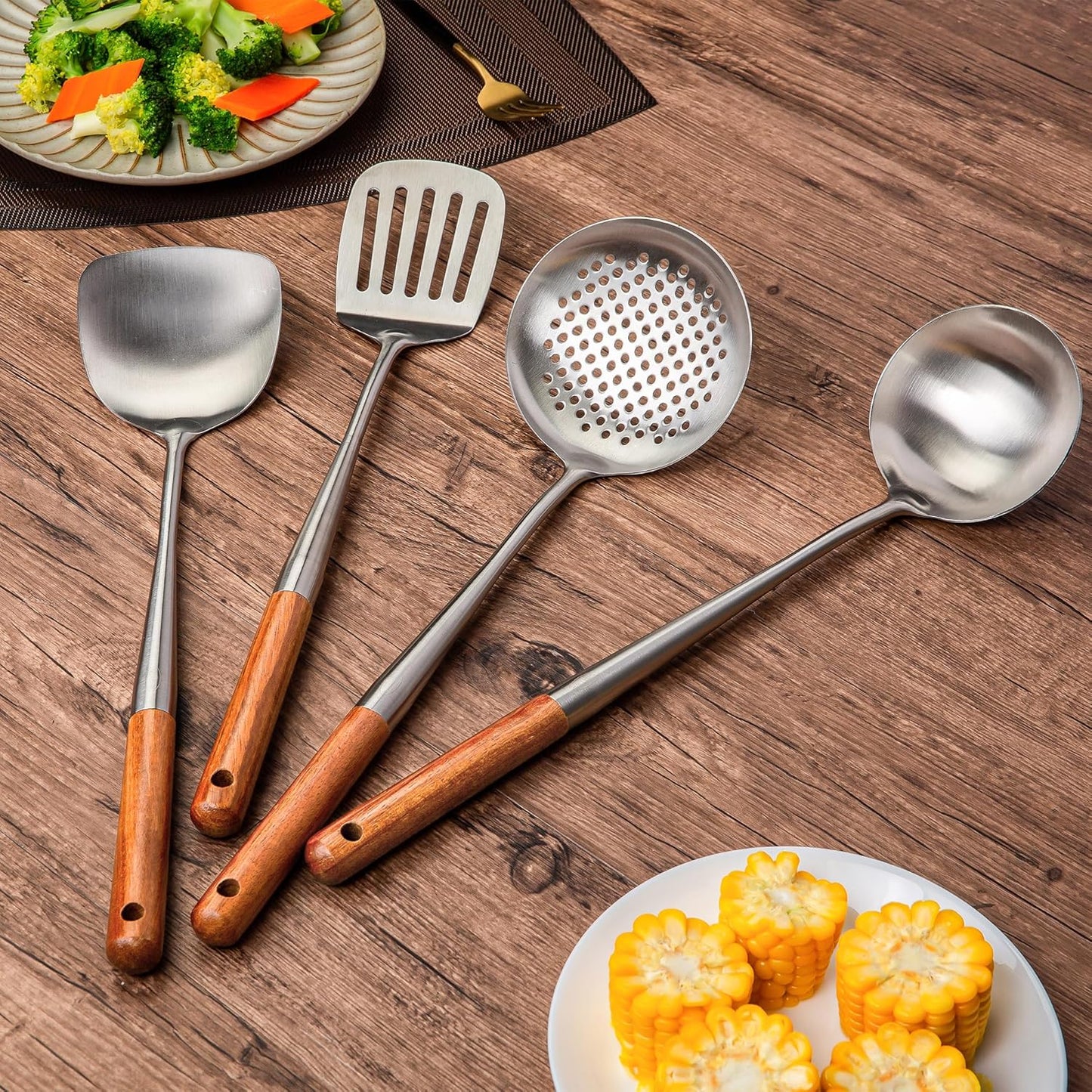 FJNATINH Solid 304 Stainless Steel Skimmer Slotted Spoon Colander Strainer Ladle for Cooking and Frying, Kitchen Utensils Wire Strainer Pasta Strainer Spoon