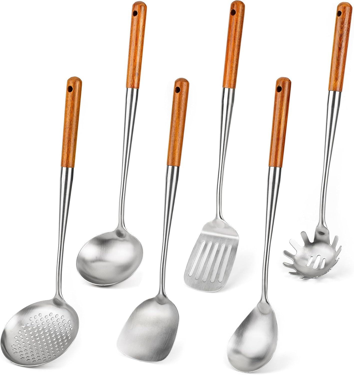 FJNATINH Solid 304 Stainless Steel Skimmer Slotted Spoon Colander Strainer Ladle for Cooking and Frying, Kitchen Utensils Wire Strainer Pasta Strainer Spoon