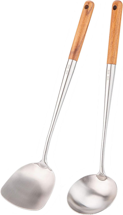 FJNATINH Solid 304 Stainless Steel Skimmer Slotted Spoon Colander Strainer Ladle for Cooking and Frying, Kitchen Utensils Wire Strainer Pasta Strainer Spoon