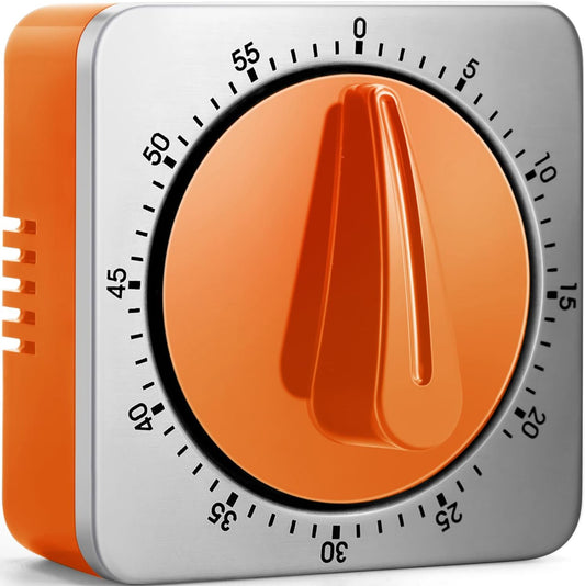 Orange Kitchen Timers for Cooking, Chef Cooking Timer Clock with Loud Alarm,100% Mechanical Desk Timer - No Batteries Required - Magnetic Backing, Exquisite Stainless Steel Body - Countdown Reminder