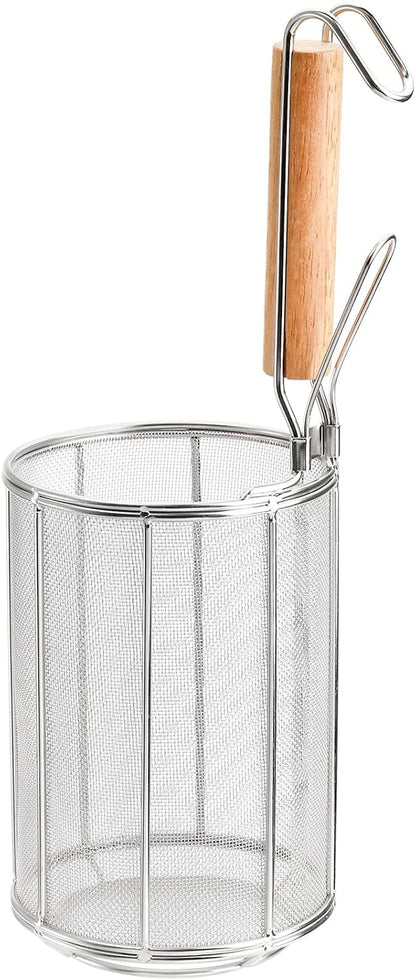 Spaghetti Pasta Strainer Spoon, Stainless Steel Noodle Strainer with Wood Handle, Kitchen Mesh Spider Strainer Food Strainer, Deep Fry Basket for Rinsing, Straining, Draining