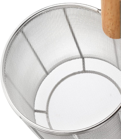 Spaghetti Pasta Strainer Spoon, Stainless Steel Noodle Strainer with Wood Handle, Kitchen Mesh Spider Strainer Food Strainer, Deep Fry Basket for Rinsing, Straining, Draining