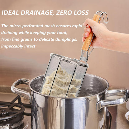 Spaghetti Pasta Strainer Spoon, Stainless Steel Noodle Strainer with Wood Handle, Kitchen Mesh Spider Strainer Food Strainer, Deep Fry Basket for Rinsing, Straining, Draining