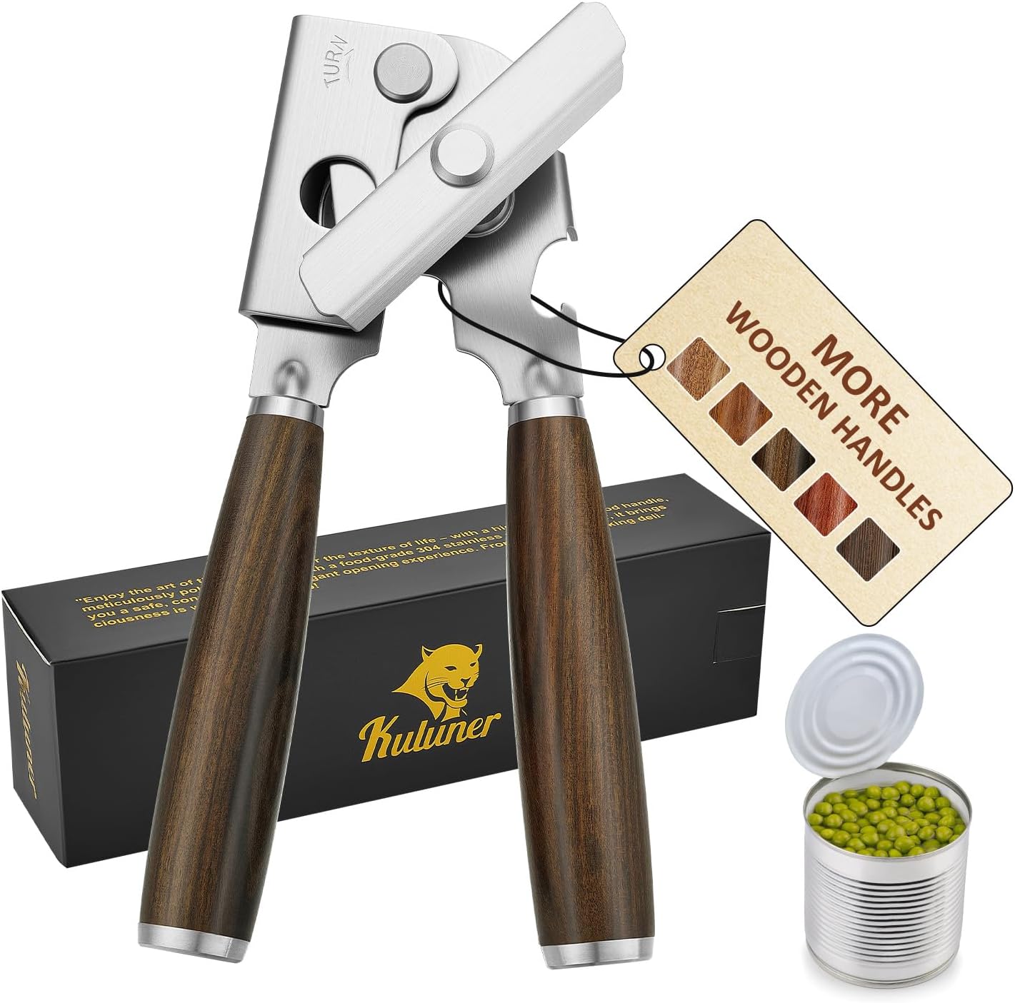 Upgraded Efficient Manual Can Opener - Selected Solid Wood Handle, Sharp and Smooth Blade Edge, Portable Design, Easy-Open Large Knob, Versatile for Various Bottle Caps（Agarwood）
