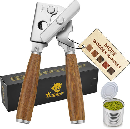 Upgraded Efficient Manual Can Opener - Selected Solid Wood Handle, Sharp and Smooth Blade Edge, Portable Design, Easy-Open Large Knob, Versatile for Various Bottle Caps（Agarwood）