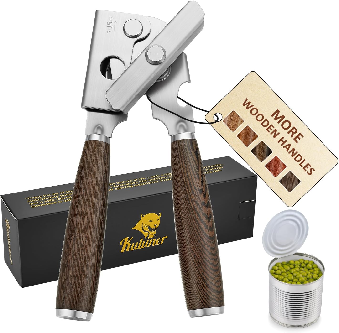 Upgraded Efficient Manual Can Opener - Selected Solid Wood Handle, Sharp and Smooth Blade Edge, Portable Design, Easy-Open Large Knob, Versatile for Various Bottle Caps（Agarwood）