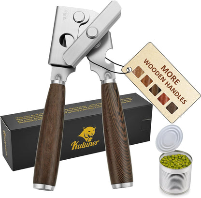Upgraded Efficient Manual Can Opener - Selected Solid Wood Handle, Sharp and Smooth Blade Edge, Portable Design, Easy-Open Large Knob, Versatile for Various Bottle Caps（Agarwood）