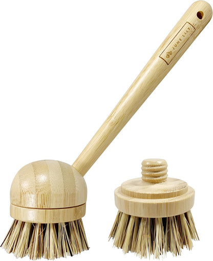Long Coconut Dish Brush Plant-Based Vegan for Kitchen Bathroom Cleaning Produce Washing Dishes (Long Dish Brush & Coconut Brush Head)
