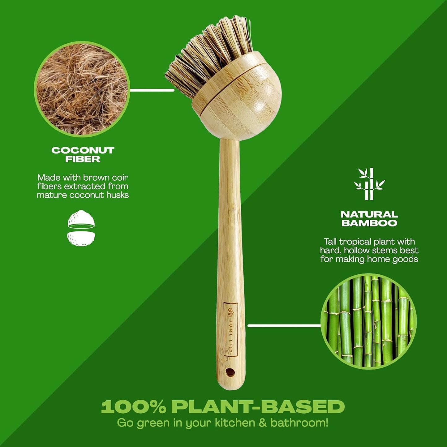 Long Coconut Dish Brush Plant-Based Vegan for Kitchen Bathroom Cleaning Produce Washing Dishes (Long Dish Brush & Coconut Brush Head)