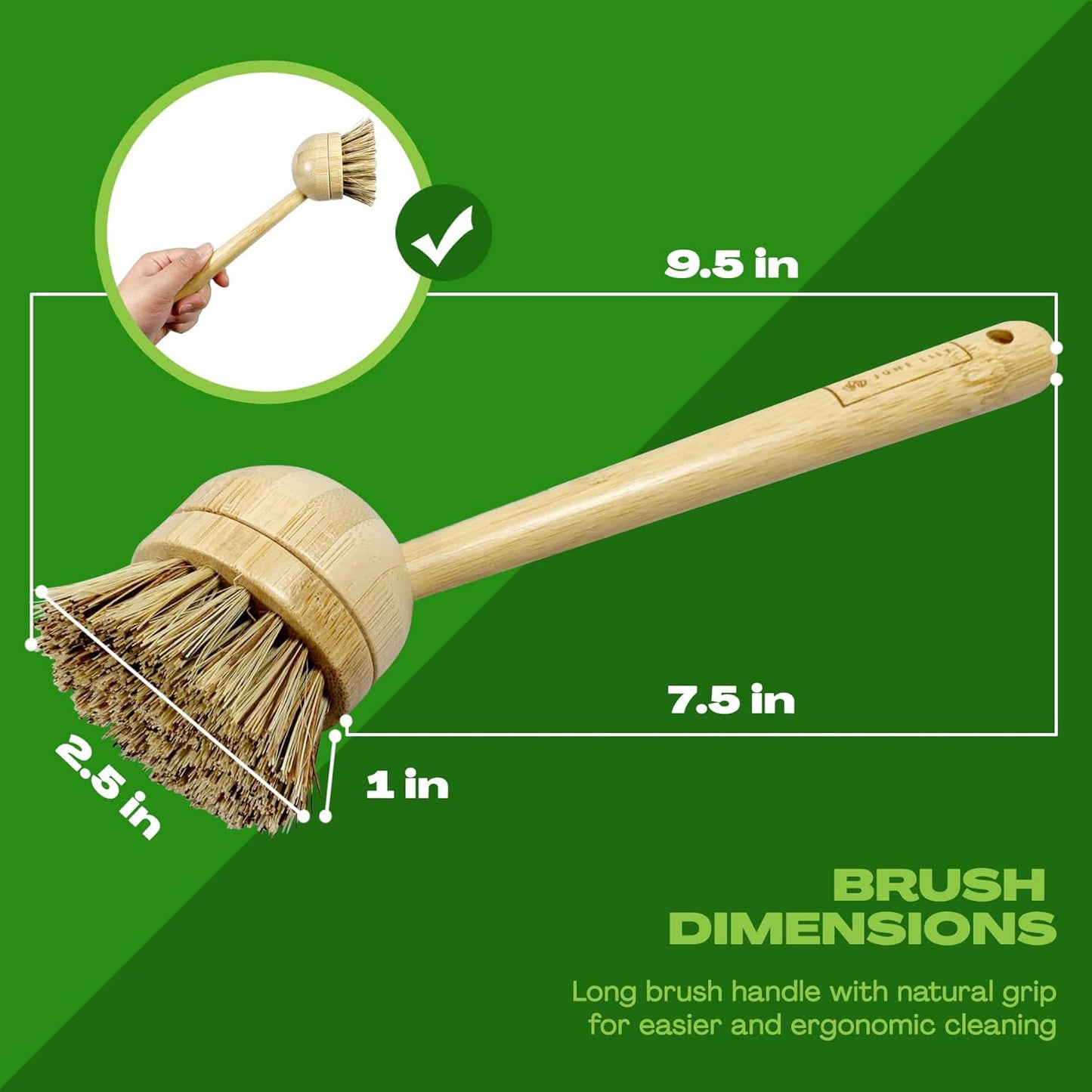 Long Coconut Dish Brush Plant-Based Vegan for Kitchen Bathroom Cleaning Produce Washing Dishes (Long Dish Brush & Coconut Brush Head)