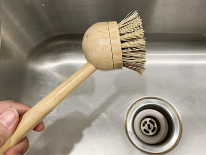 Long Coconut Dish Brush Plant-Based Vegan for Kitchen Bathroom Cleaning Produce Washing Dishes (Long Dish Brush & Coconut Brush Head)