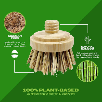 Long Coconut Dish Brush Plant-Based Vegan for Kitchen Bathroom Cleaning Produce Washing Dishes (Long Dish Brush & Coconut Brush Head)