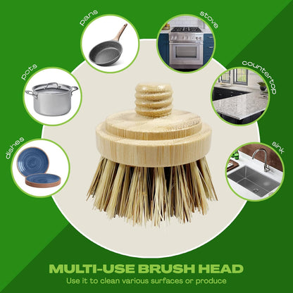 Long Coconut Dish Brush Plant-Based Vegan for Kitchen Bathroom Cleaning Produce Washing Dishes (Long Dish Brush & Coconut Brush Head)