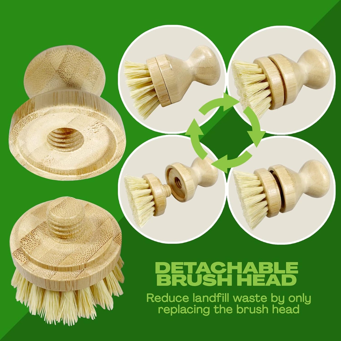Long Coconut Dish Brush Plant-Based Vegan for Kitchen Bathroom Cleaning Produce Washing Dishes (Long Dish Brush & Coconut Brush Head)