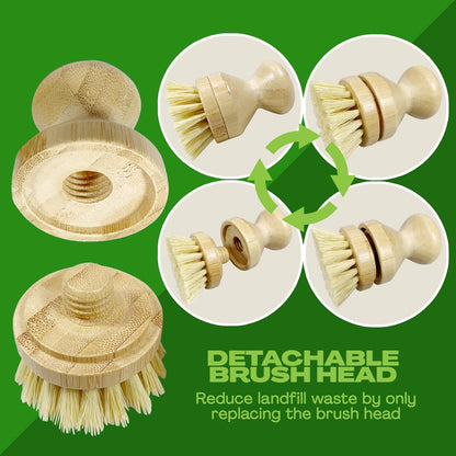 Long Coconut Dish Brush Plant-Based Vegan for Kitchen Bathroom Cleaning Produce Washing Dishes (Long Dish Brush & Coconut Brush Head)
