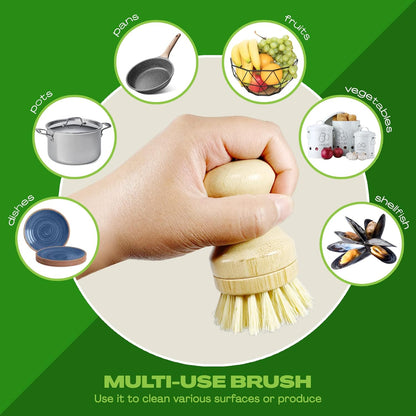 Long Coconut Dish Brush Plant-Based Vegan for Kitchen Bathroom Cleaning Produce Washing Dishes (Long Dish Brush & Coconut Brush Head)