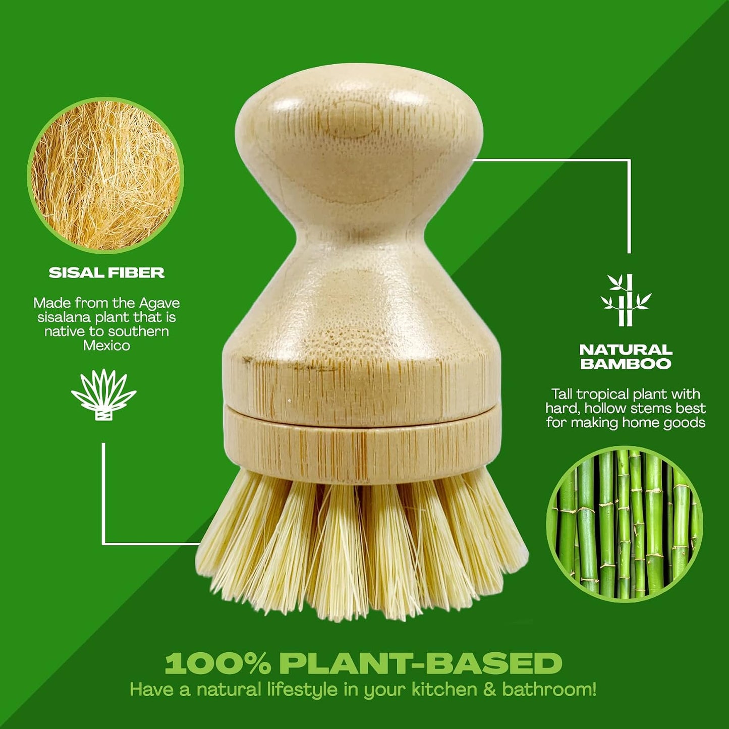 Long Coconut Dish Brush Plant-Based Vegan for Kitchen Bathroom Cleaning Produce Washing Dishes (Long Dish Brush & Coconut Brush Head)