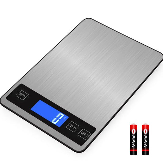 Digital Kitchen Scale 5kg/11lb – Food Scale with LCD Display, Zero Button, 6 Units, Stainless Steel Surface – 1g Precision, Battery Powered – for Cooking, Baking, Meal Prep