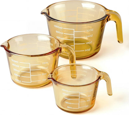 3 Pack Glass Measuring Cups 1, 2 & 4 Cup, Measuring Cups for Liquid