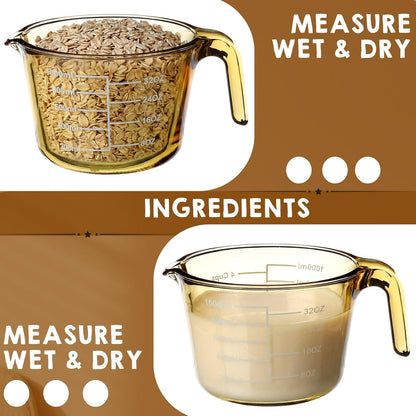 3 Pack Glass Measuring Cups 1, 2 & 4 Cup, Measuring Cups for Liquid