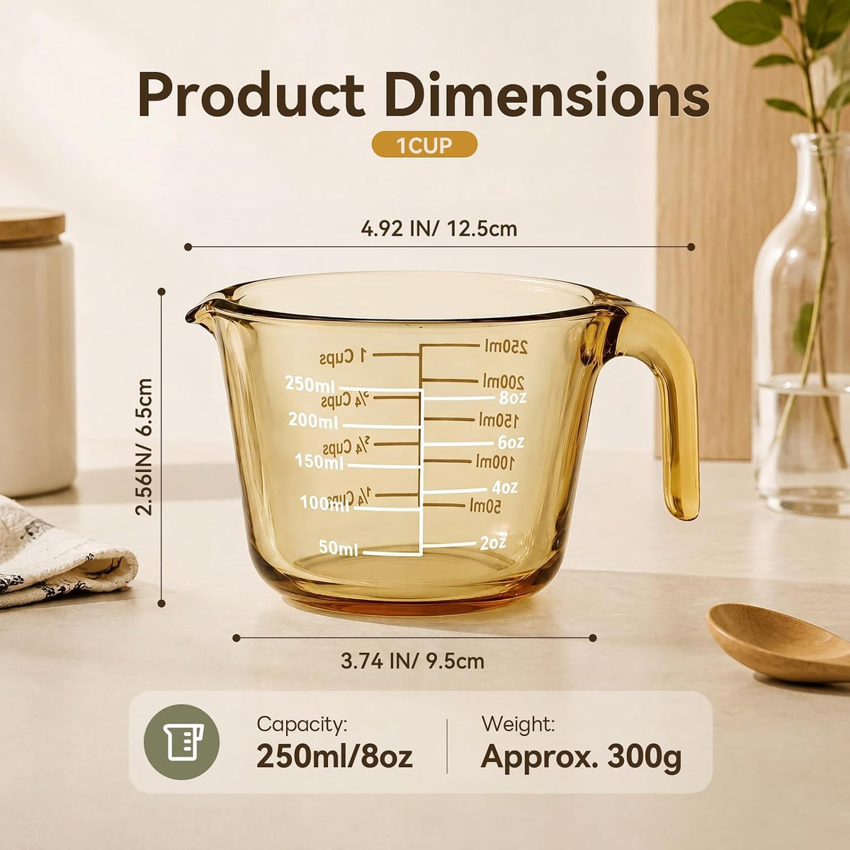 3 Pack Glass Measuring Cups 1, 2 & 4 Cup, Measuring Cups for Liquid
