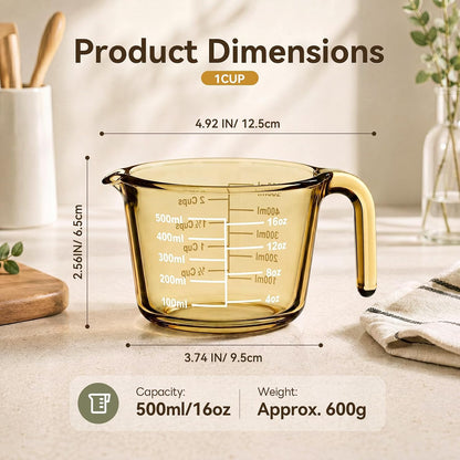 3 Pack Glass Measuring Cups 1, 2 & 4 Cup, Measuring Cups for Liquid