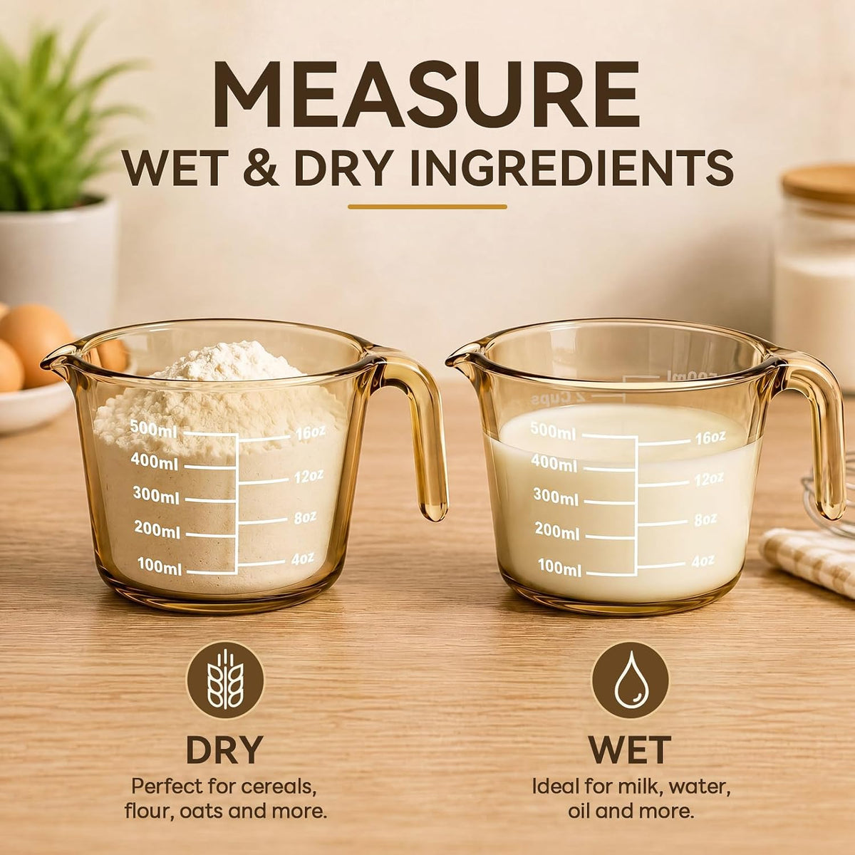 3 Pack Glass Measuring Cups 1, 2 & 4 Cup, Measuring Cups for Liquid