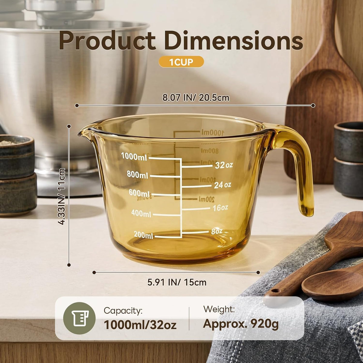 3 Pack Glass Measuring Cups 1, 2 & 4 Cup, Measuring Cups for Liquid
