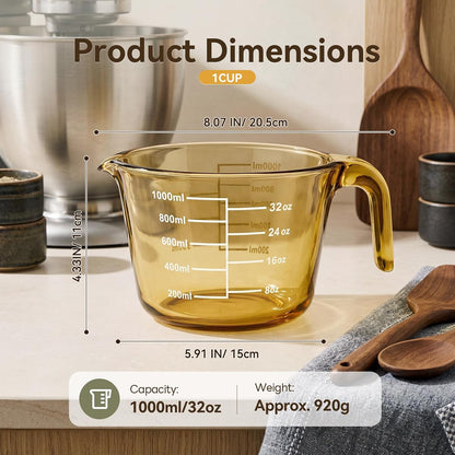 3 Pack Glass Measuring Cups 1, 2 & 4 Cup, Measuring Cups for Liquid
