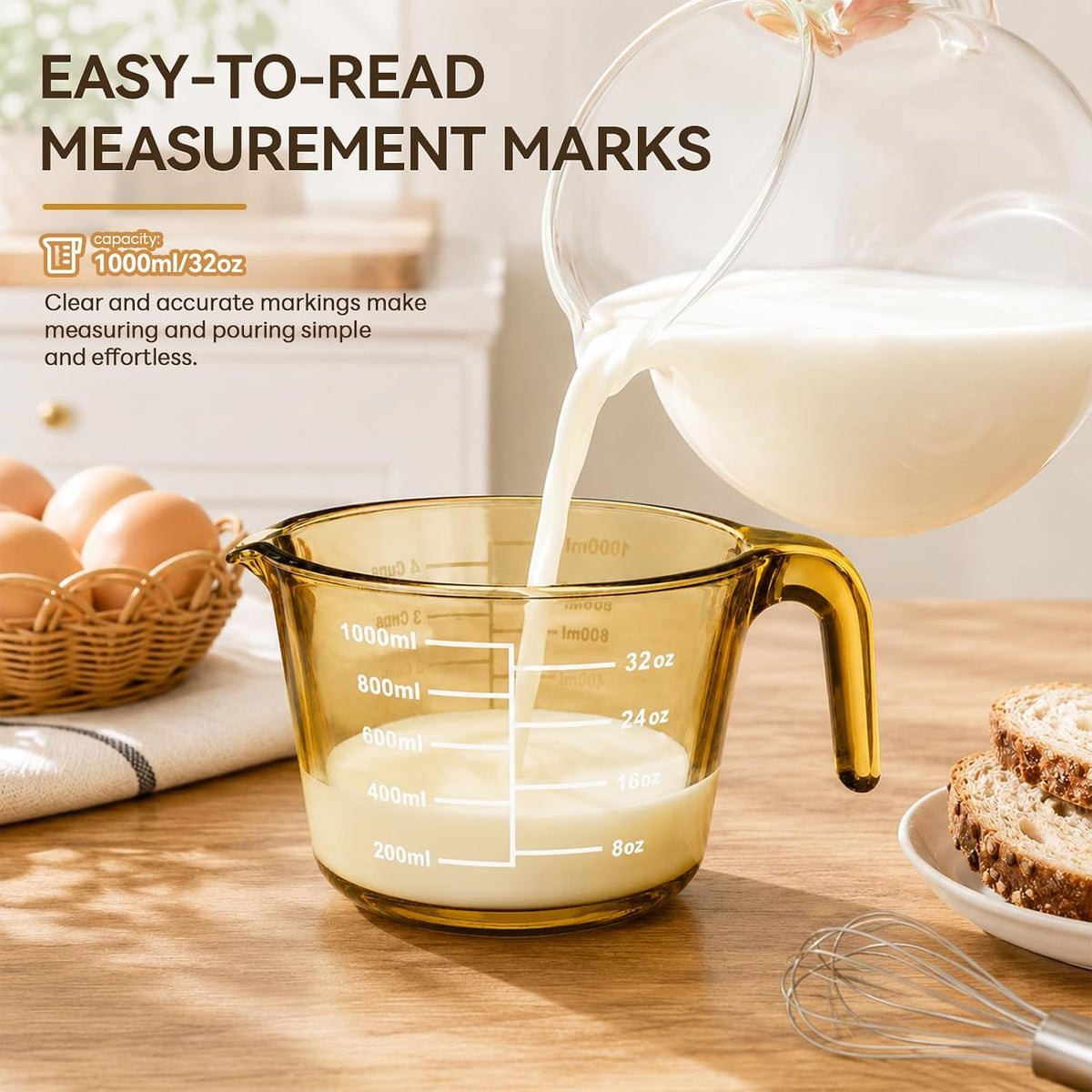 3 Pack Glass Measuring Cups 1, 2 & 4 Cup, Measuring Cups for Liquid