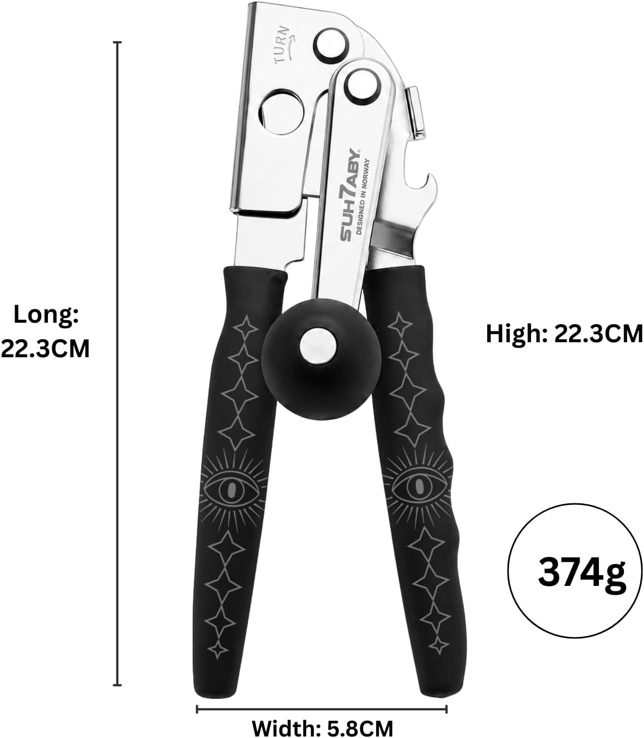 Manual Can Opener with Magnet, Heavy Duty Hand Can and Bottle Opener with Stainless Steel Blade and Rubber Grip, Smooth Cutting Hand Can Openers for Senior, Magnetic Lid Remover Kitchen Tool (Black)