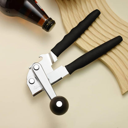 Manual Can Opener with Magnet, Heavy Duty Hand Can and Bottle Opener with Stainless Steel Blade and Rubber Grip, Smooth Cutting Hand Can Openers for Senior, Magnetic Lid Remover Kitchen Tool (Black)