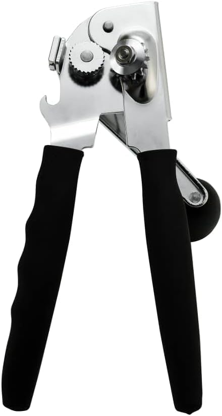 Manual Can Opener with Magnet, Heavy Duty Hand Can and Bottle Opener with Stainless Steel Blade and Rubber Grip, Smooth Cutting Hand Can Openers for Senior, Magnetic Lid Remover Kitchen Tool (Black)
