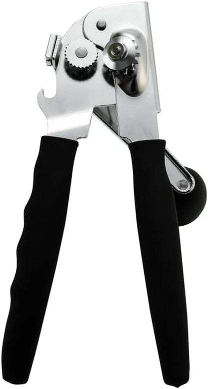 Manual Can Opener with Magnet, Heavy Duty Hand Can and Bottle Opener with Stainless Steel Blade and Rubber Grip, Smooth Cutting Hand Can Openers for Senior, Magnetic Lid Remover Kitchen Tool (Black)